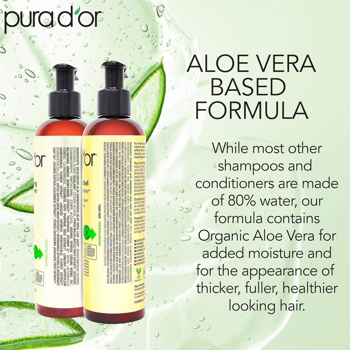 PURA D'OR Champú y acondicionador de biotina antiadelgazante, a...
