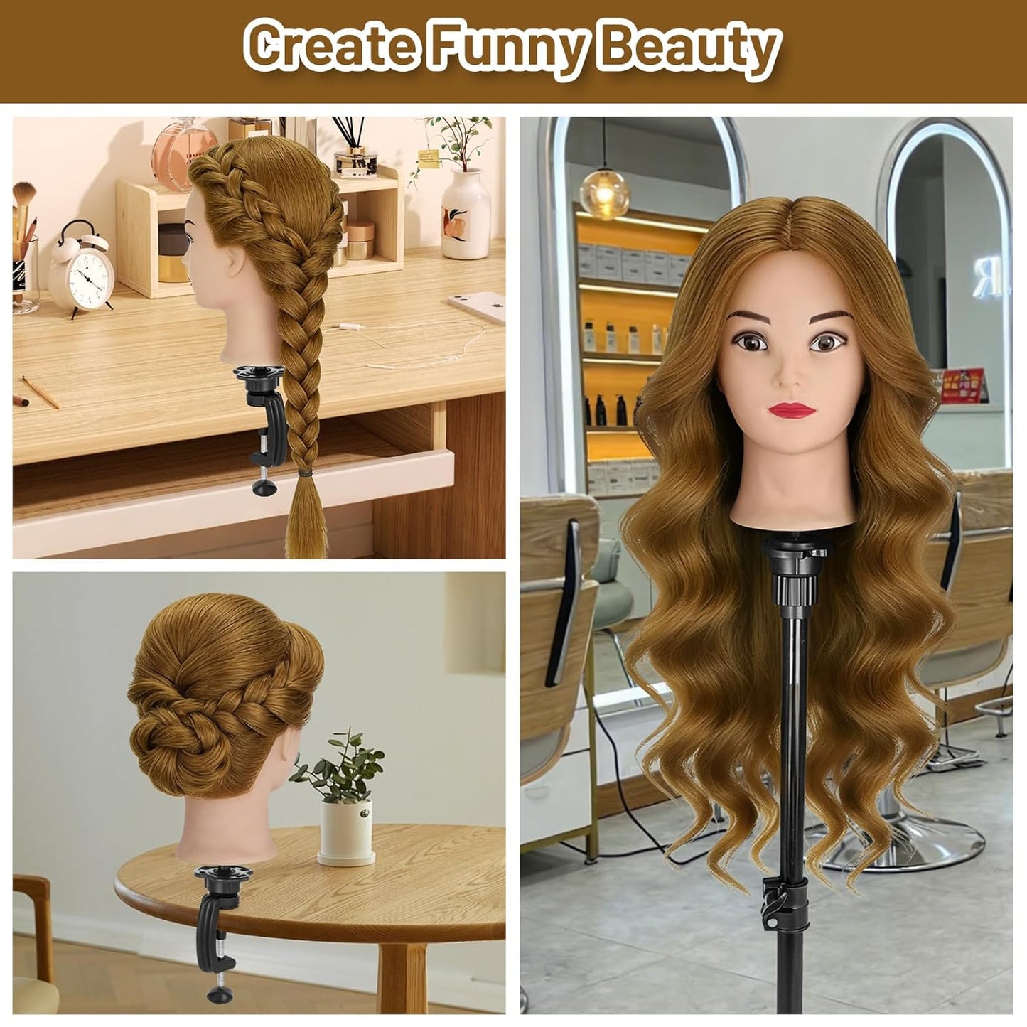 Cabeza de maniquí con 90% cabello humano, cabeza de muñeca de pelo...