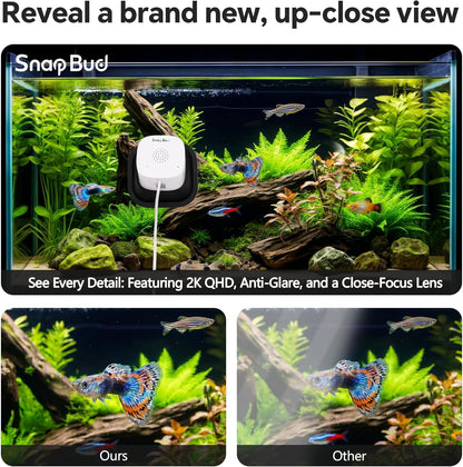 SnapBud Cámara de reptiles y acuario AI de 3MP 2K con soporte magné...