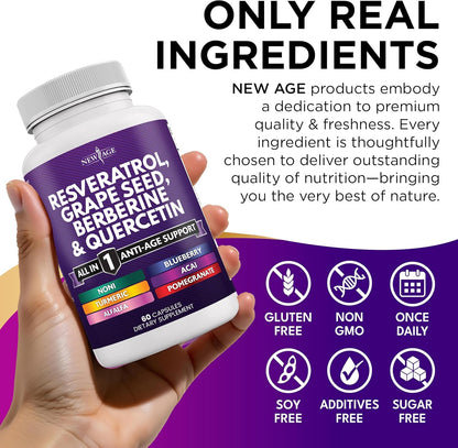 NEW AGE Resveratrol, berberina, extracto de semilla de uva, quercet...