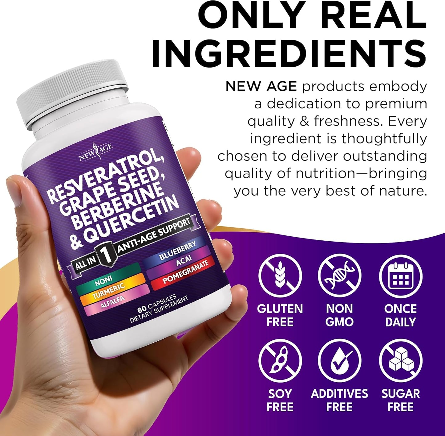 NEW AGE Resveratrol, berberina, extracto de semilla de uva, quercet...