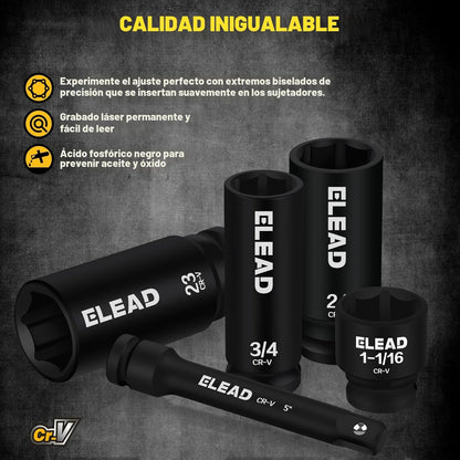 ELEAD Juego de llaves de impacto profundo de 67 piezas de 1\/2"...