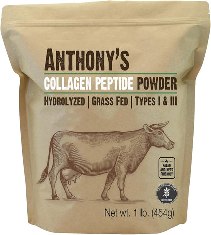Anthony's Colágeno péptido en polvo, 1 libra, puro hidrolizado,...