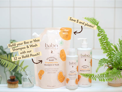 Babo Botanicals Sensitive Baby Champú y lavado 2 en 1 sin fragancia...