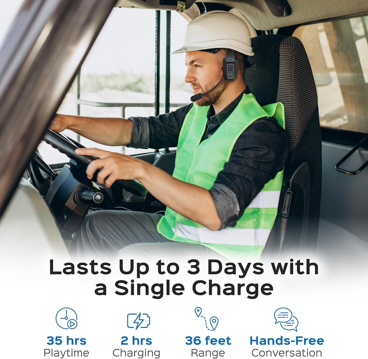 Philips Trucker - Auriculares Bluetooth con micrófono, auriculares inalámbricos de una sola oreja con micrófono con cancelación de ruido AI y botón de silencio, tiempo de reproducción extendido