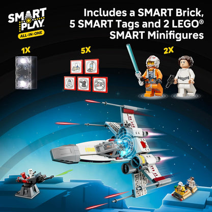 LEGO Star Wars SMART Play: Luke's Red Five X-Wing - Juguete interactivo de construcción todo en uno - Reacciona a cómo te mueves y juegas con un ladrillo inteligente - Regalo para niños, niñas, niños
