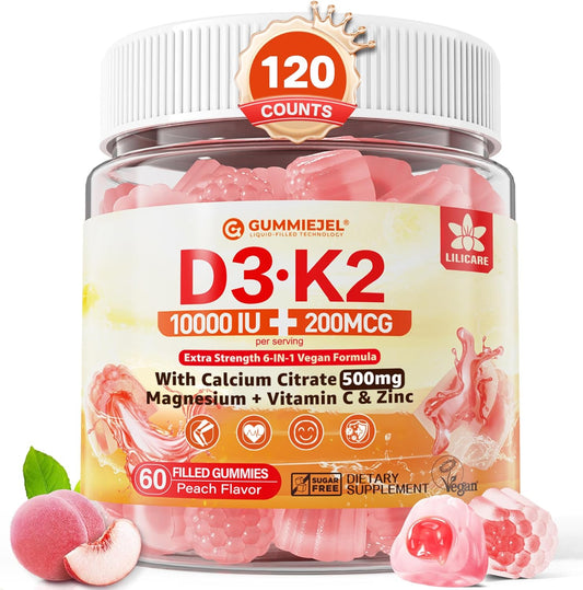Gomitas rellenas de vitamina D3 K2 5000UI \/ 10,000 IU con 500mg de...