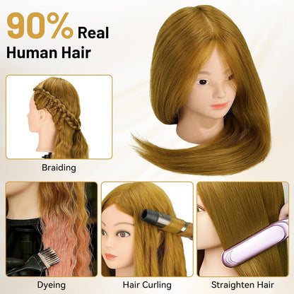 Cabeza de maniquí de 23 pulgadas, cabeza de maniquí de cabello 90%...