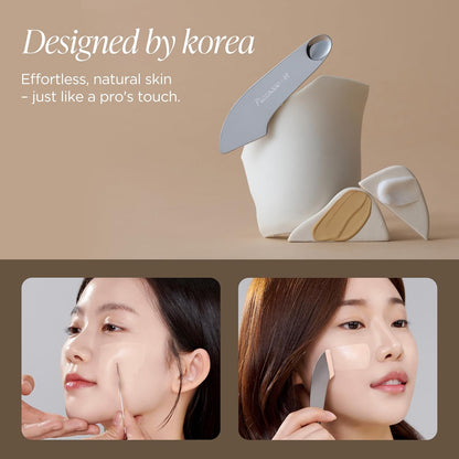 Piccasso Espátula de maquillaje de 2 vías con esponja: base profesional y espátula para el cuidado de la piel para la cara, herramienta de acero inoxidable de doble extremo para una aplicación precisa