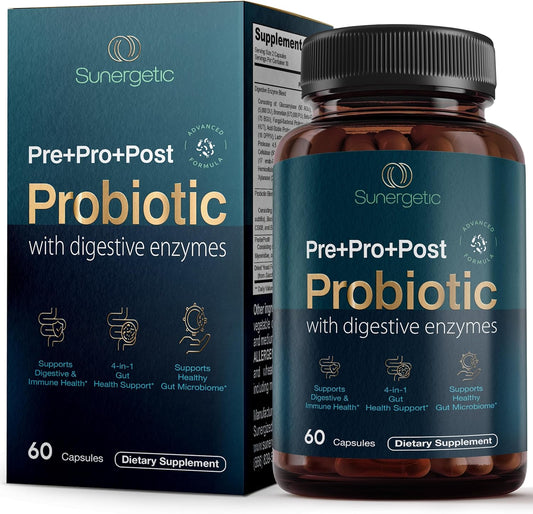 Probiótico, Prebiótico, Posbiótico y Enzimas Digestivas 4 en 1 Premium para Hombres y Mujeres – Apoya el Intestino, la Digestión y la Inmunidad – Salud Intestinal Completa con Pre, Post, Probióticos y