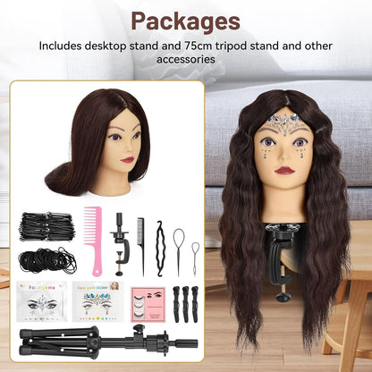 Cabeza de maniquí con 90% cabello humano de 23 pulgadas, cabeza de...