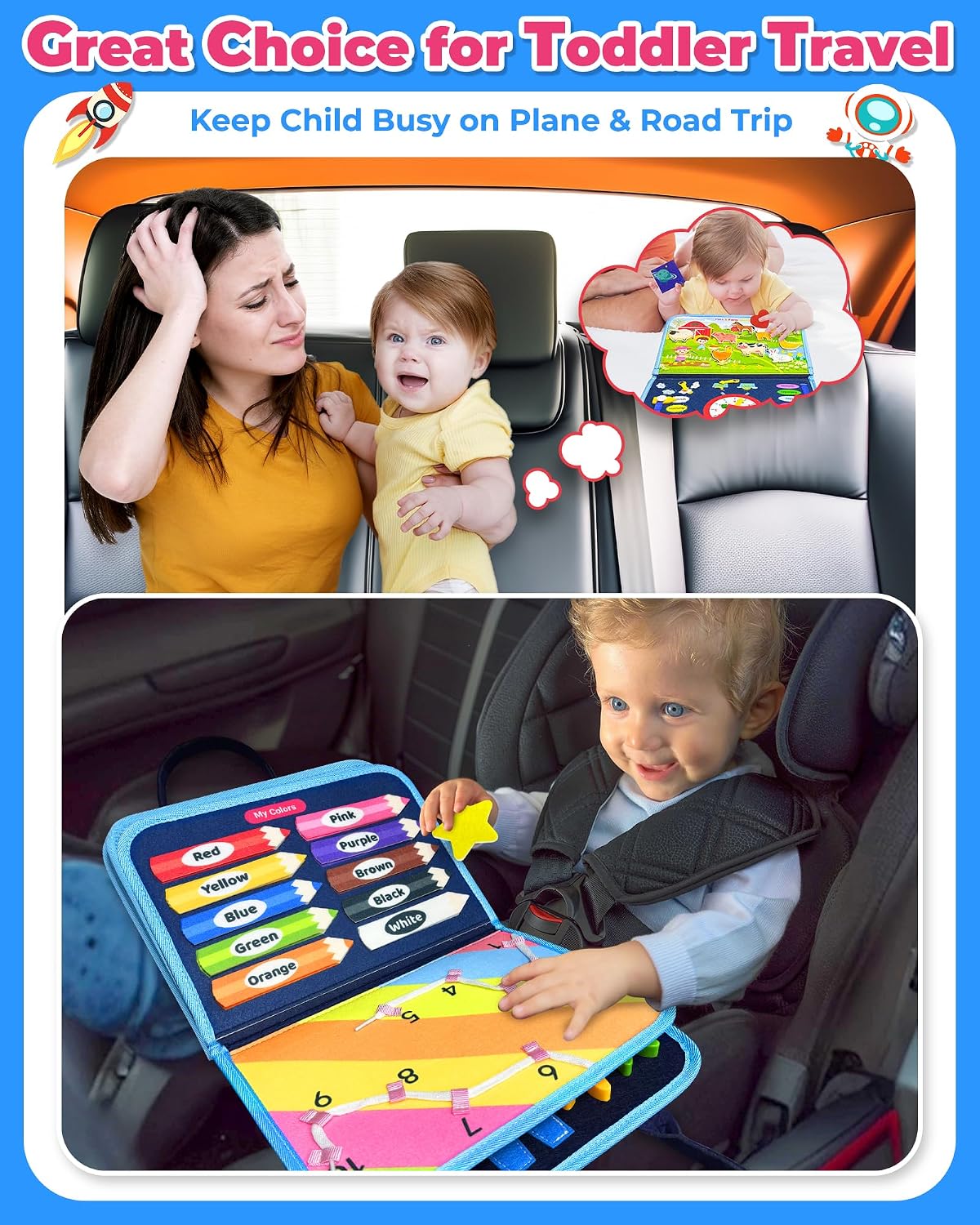 Gojmzo Juguetes Montessori de tablero ocupado para niños pequeños,...