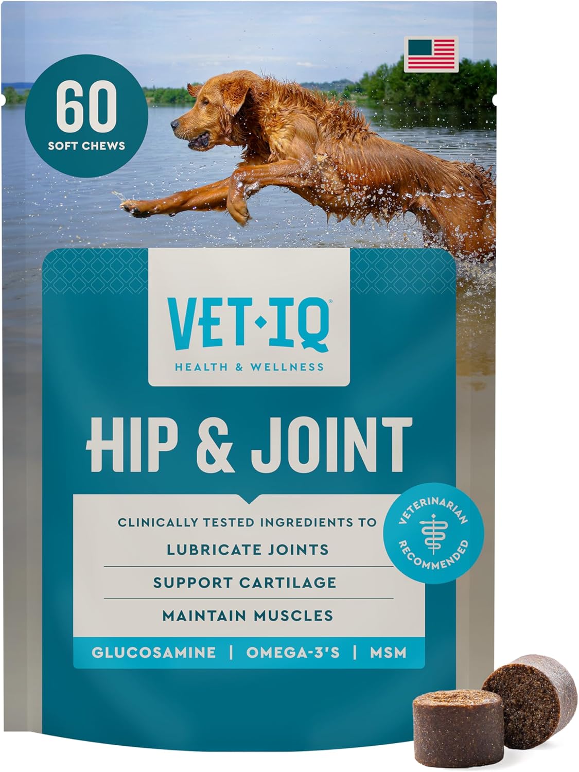 VetIQ Suplemento de glucosamina para cadera y articulaciones para p...