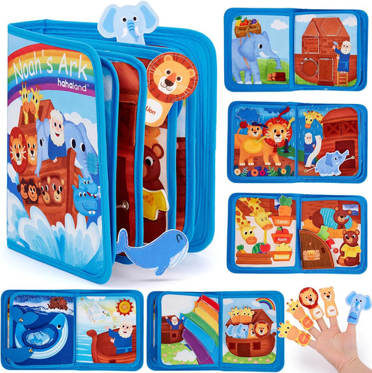 hahaland Noah's Ark Toy Busy Book para niños pequeños de 1 a 3 años - Regalos de bautismo para niños y niñas - Juguetes Montessori para niños de 1 año, aprendizaje temprano sensorial educativo