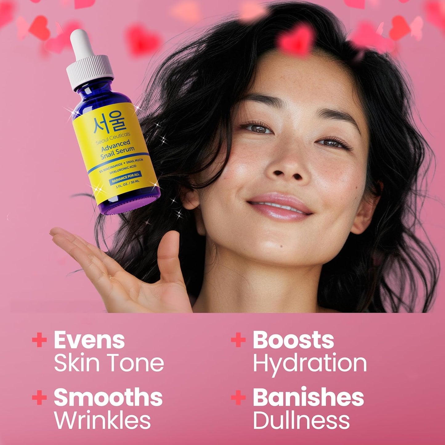 SeoulCeuticals K Beauty - Suero coreano al 5 % de niacinamida + mucina de caracol al 97.5 % + ácido hialurónico, cuidado de la piel coreano sin crueldad, suero facial antienvejecimiento natural y