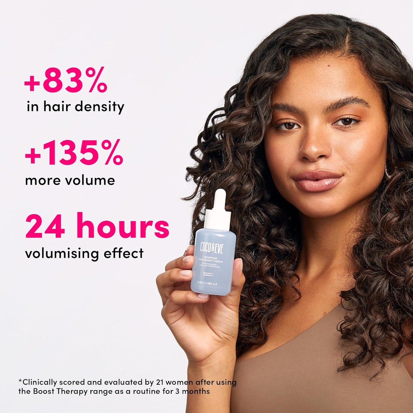 Coco & Eve Boost Therapy - Suero tripeptídico de densidad del cabello. Para cabello más grueso y lleno. Anti-pérdida de cabello y desprendimiento, tratamiento ligero para el cuero cabelludo con biotina y cafeína para volumen y restauración (2.03 onzas líq