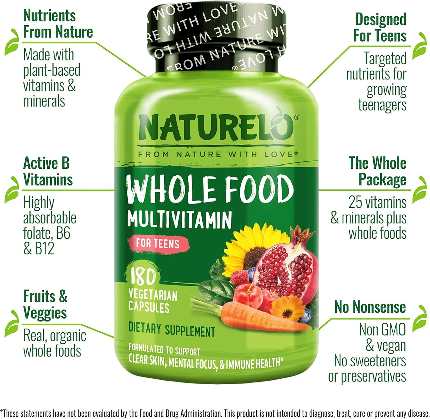 NATURELO Multivitaminas para Adolescentes Niñas\/Niños, 180 Cápsula...