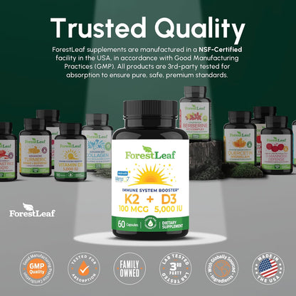 Suplemento ForestLeaf de vitamina D3 + K2 (MK7) - MenaQ7 - Calcio y...