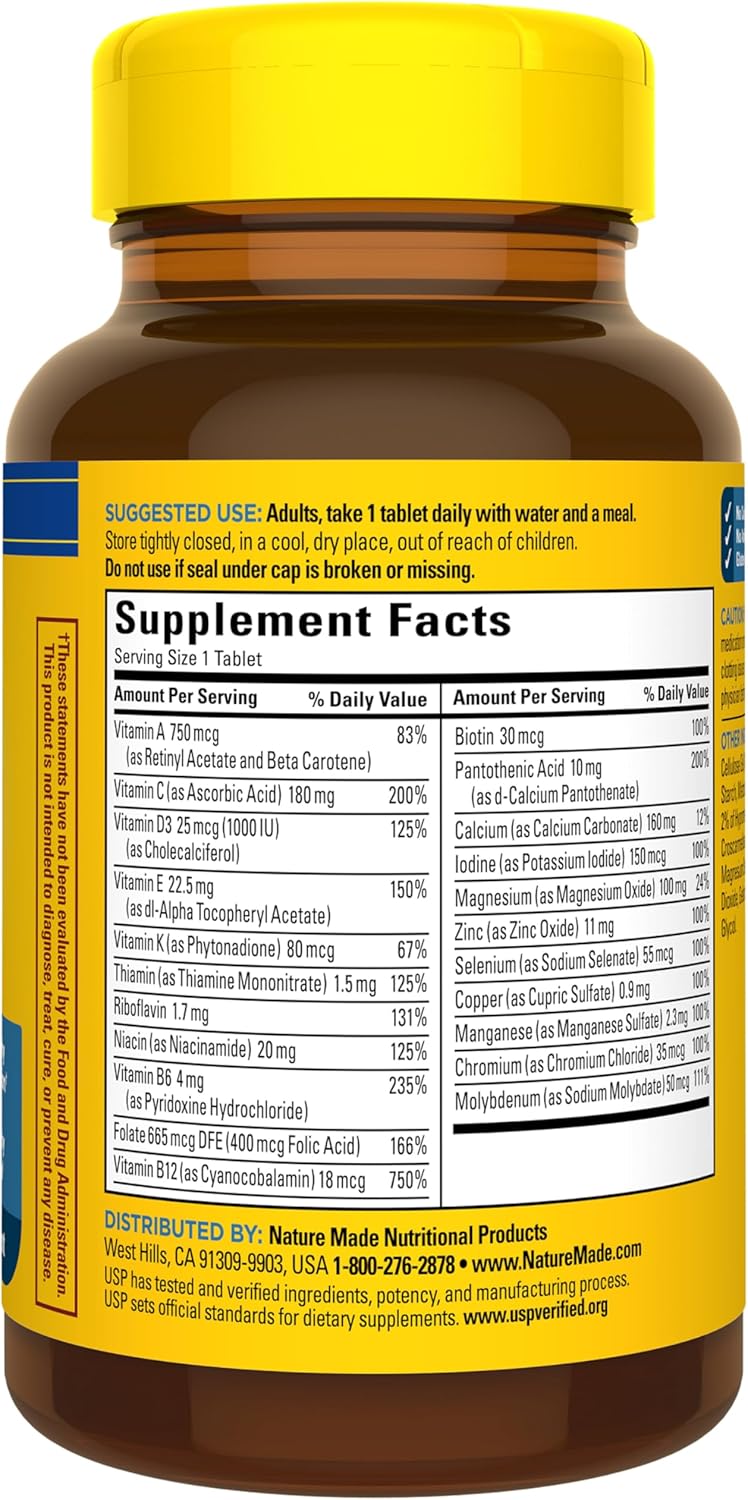 Tabletas de multivitaminas Nature Made para hombre, 90 tabletas par...
