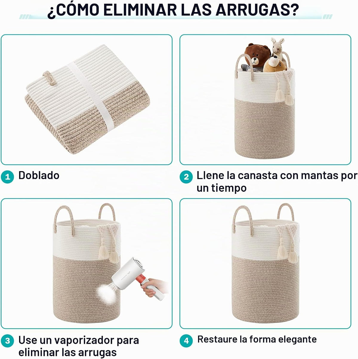 YOUDENOVA - Cesta de cuerda tejida para lavandería, 58L, cesta alta...