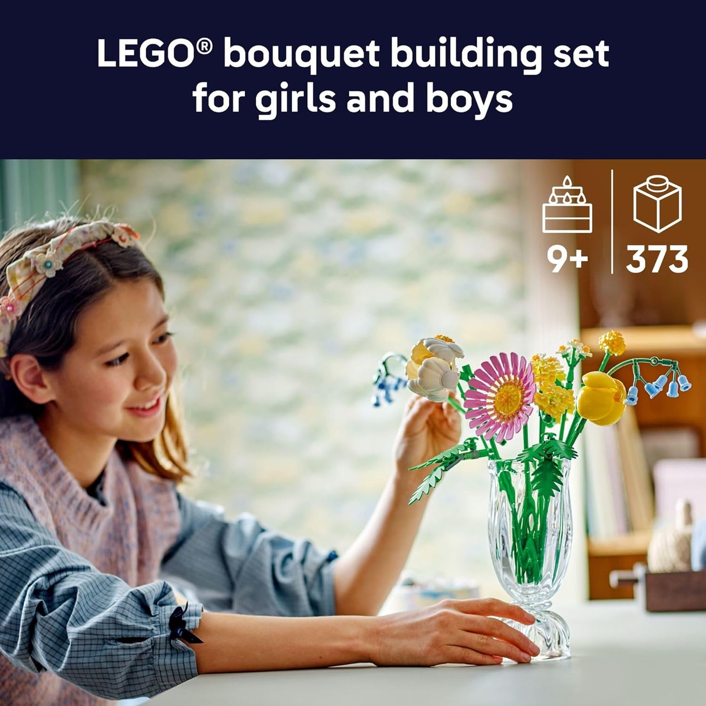 LEGO Botanicals - Juguete de construcción de ramo pequeño soleado – Arreglo floral de bricolaje para niñas y niños, a partir de 9 años, regalo para cumpleaños, dormitorio, escritorio, decoración del