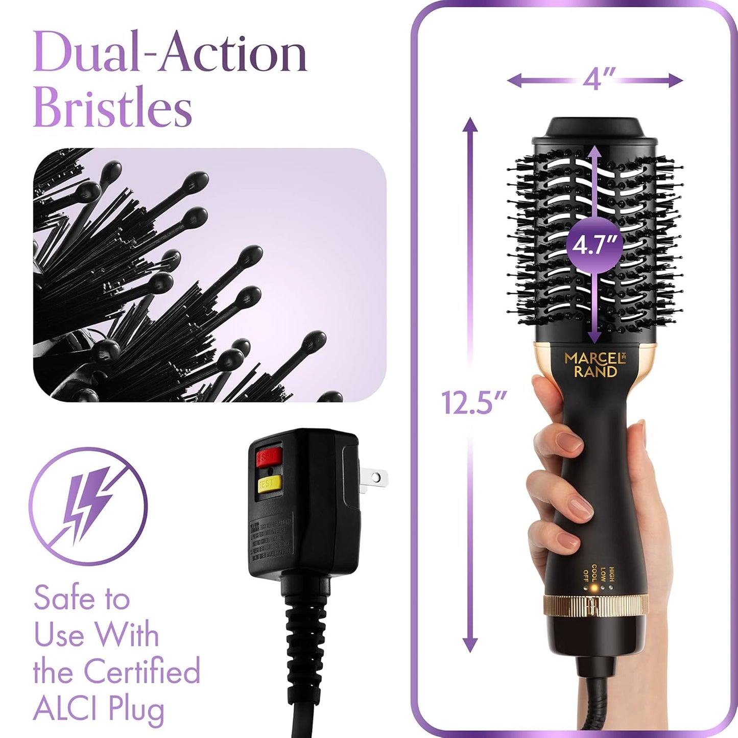 Cepillo secador de pelo ovalado 2 en 1 profesional para mujer, 2.95 pulgadas con estuche rígido de viaje y caja de regalo premium, negro y dorado