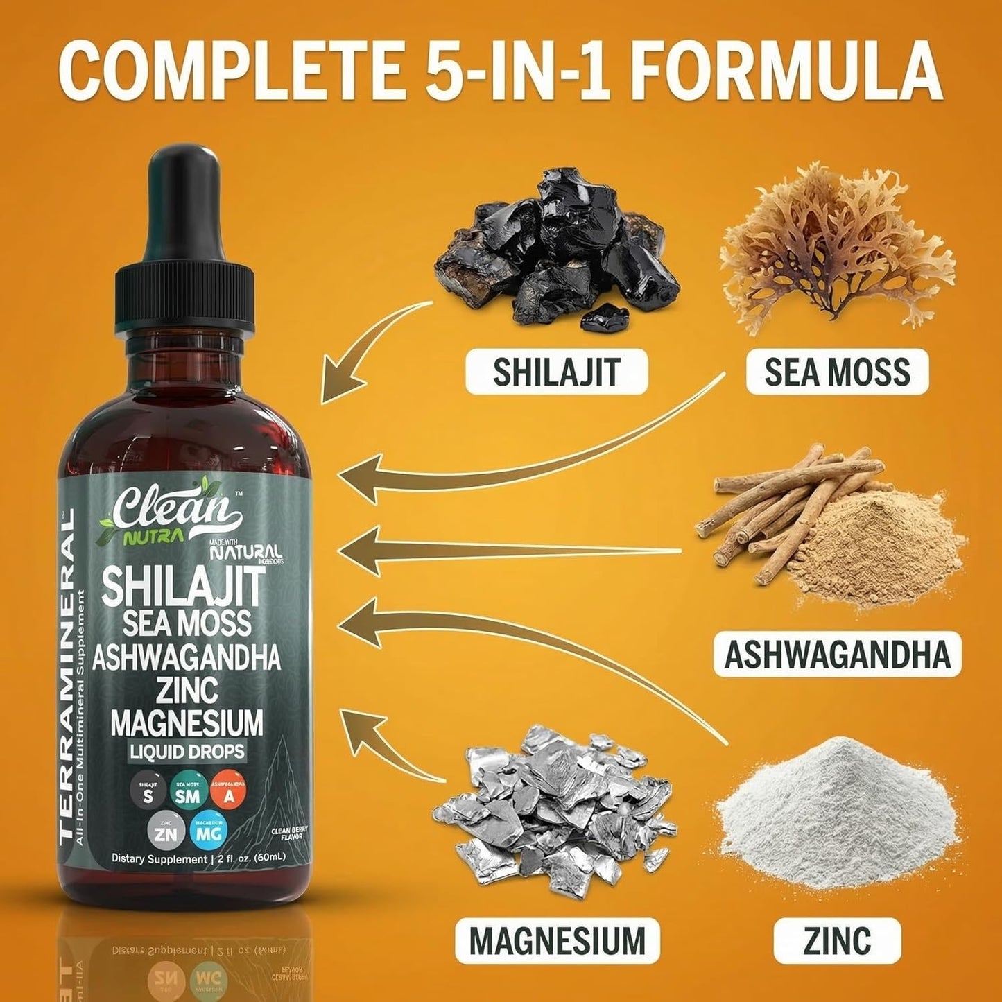 Clean Nutraceuticals - Gotas líquidas de Shilajit con musgo marino,...