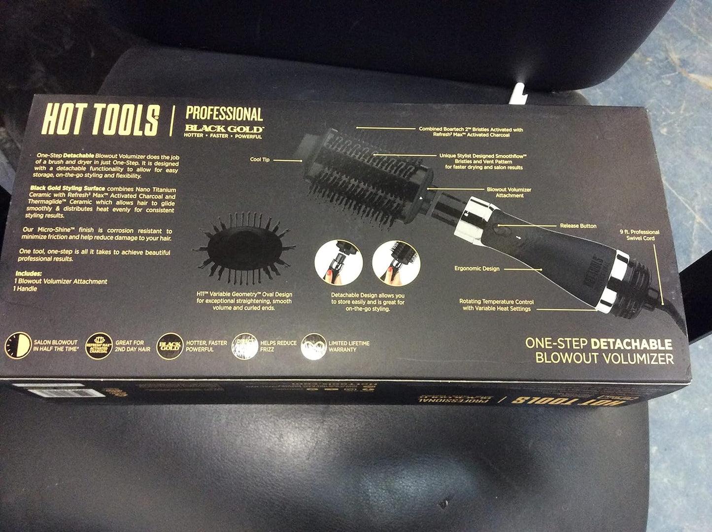 HOT TOOLS Volumizador y secador de pelo profesional de un solo paso desmontable de oro negro, barril de 2.8 pulgadas