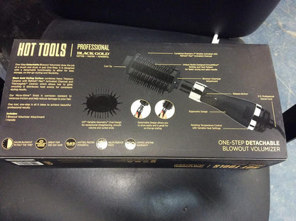 HOT TOOLS Volumizador y secador de pelo profesional de un solo paso desmontable de oro negro, barril de 2.8 pulgadas
