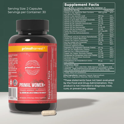 Primal Harvest Women+, Multivitamin para mujer con vitamina A, vita...