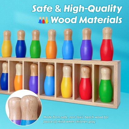 pamexin Juegos familiares para niños, juego de bolos de madera a ju...