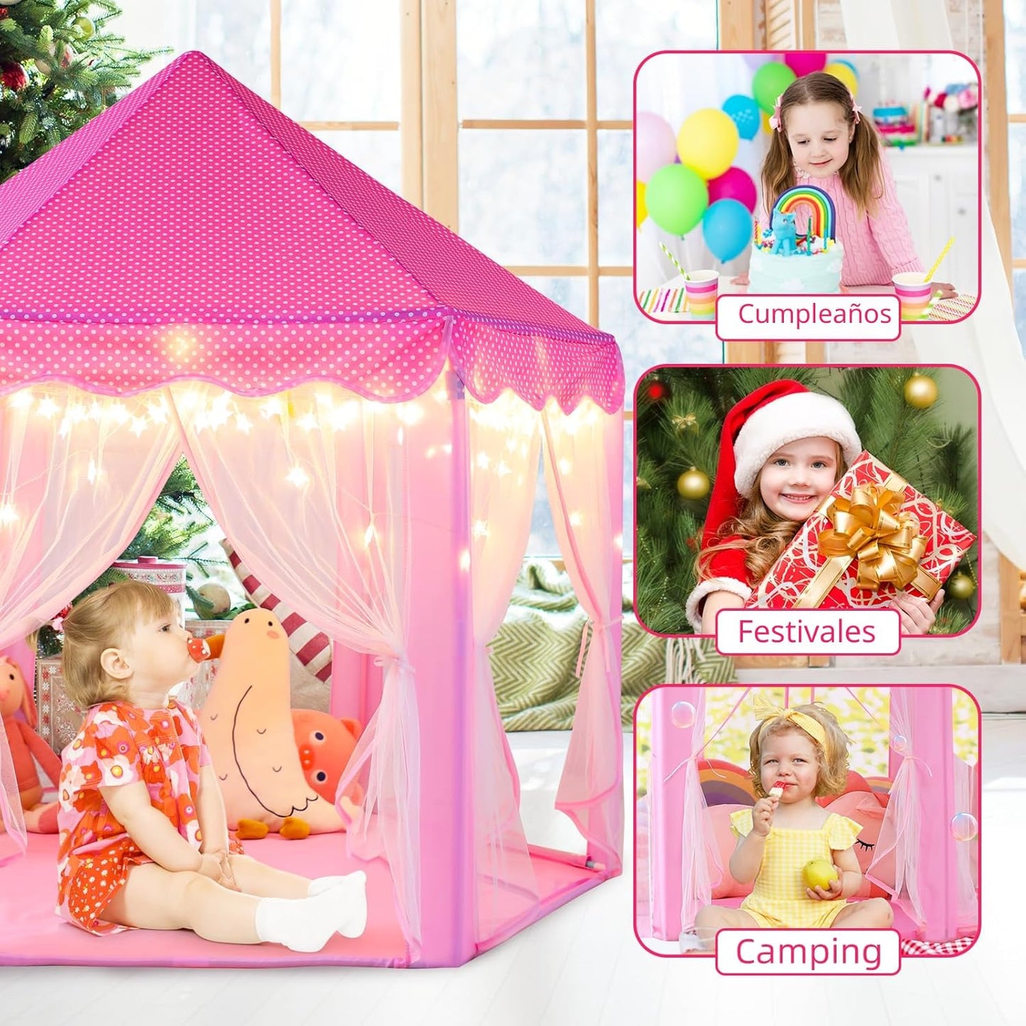 Monobeach Tienda de campaña de princesa para niñas, casa de juegos...