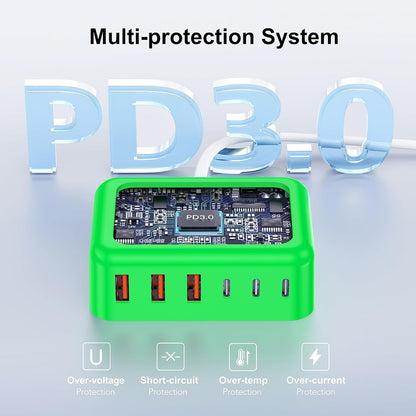 Cargador rápido USB C, 100W GaN estación de carga de 6 puertos tipo...