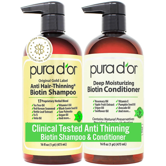 PURA D'OR Champú y acondicionador de biotina antiadelgazante, j...