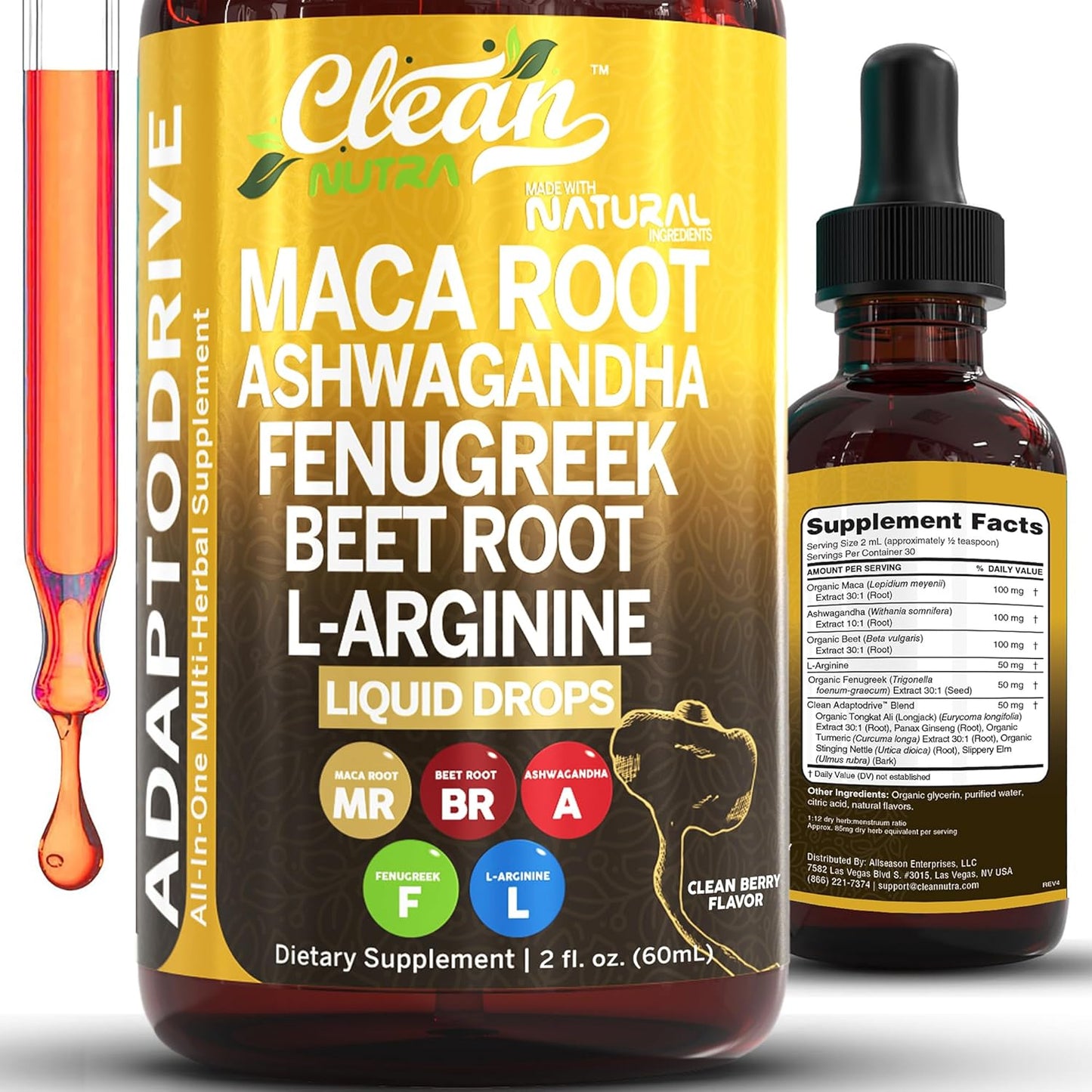 Clean Nutra - Gotas líquidas de raíz de maca orgánica con Ashwagand...