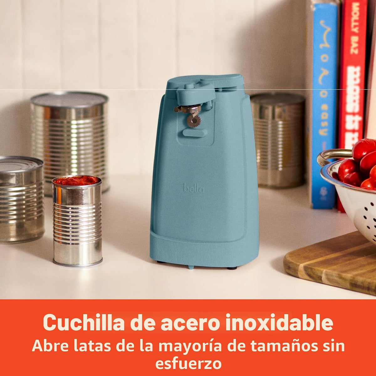 bella Abrelatas eléctrico y afilador de cuchillos, palanca de corte...