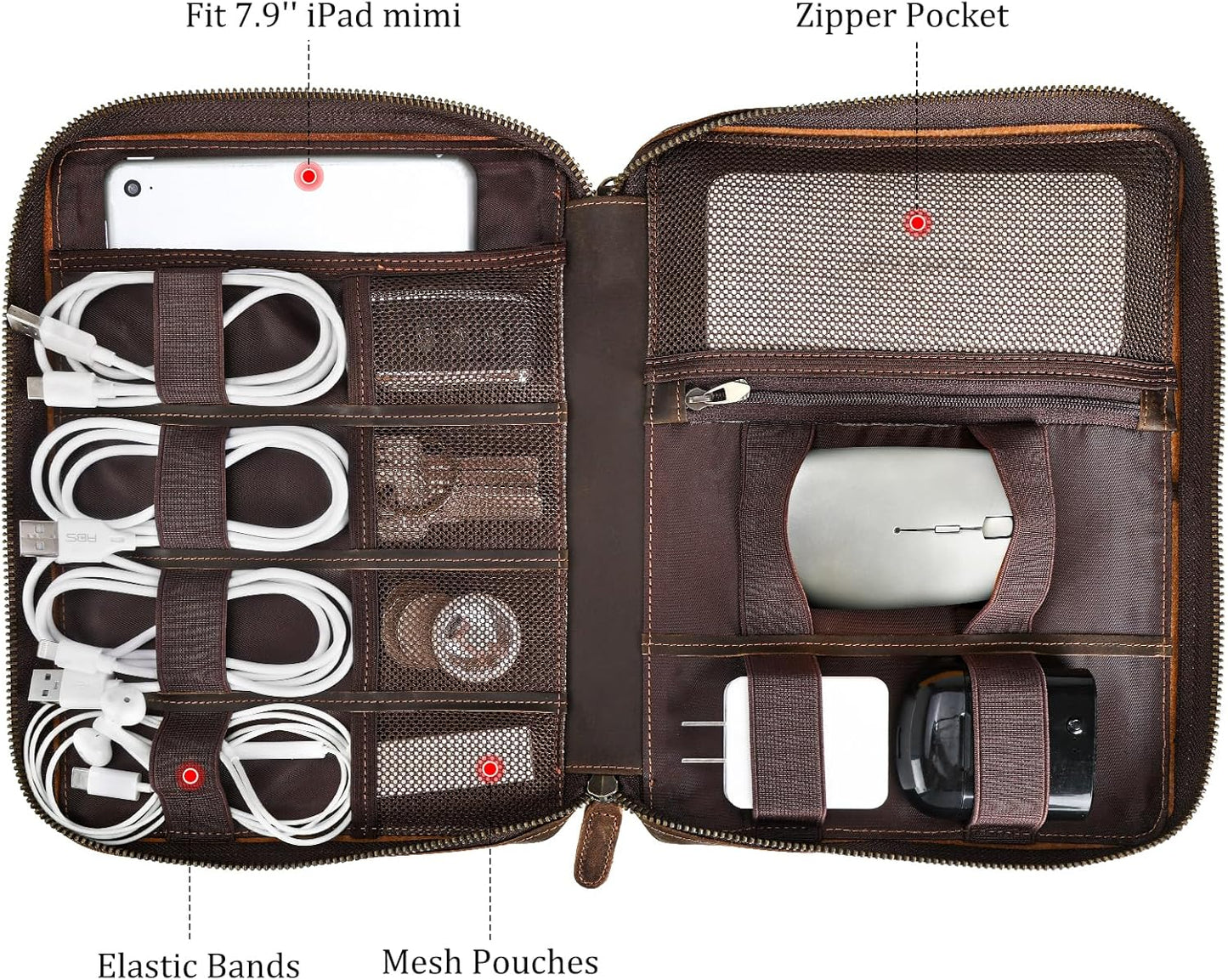Polare - Organizador de cables de viaje de cuero de grano completo,...
