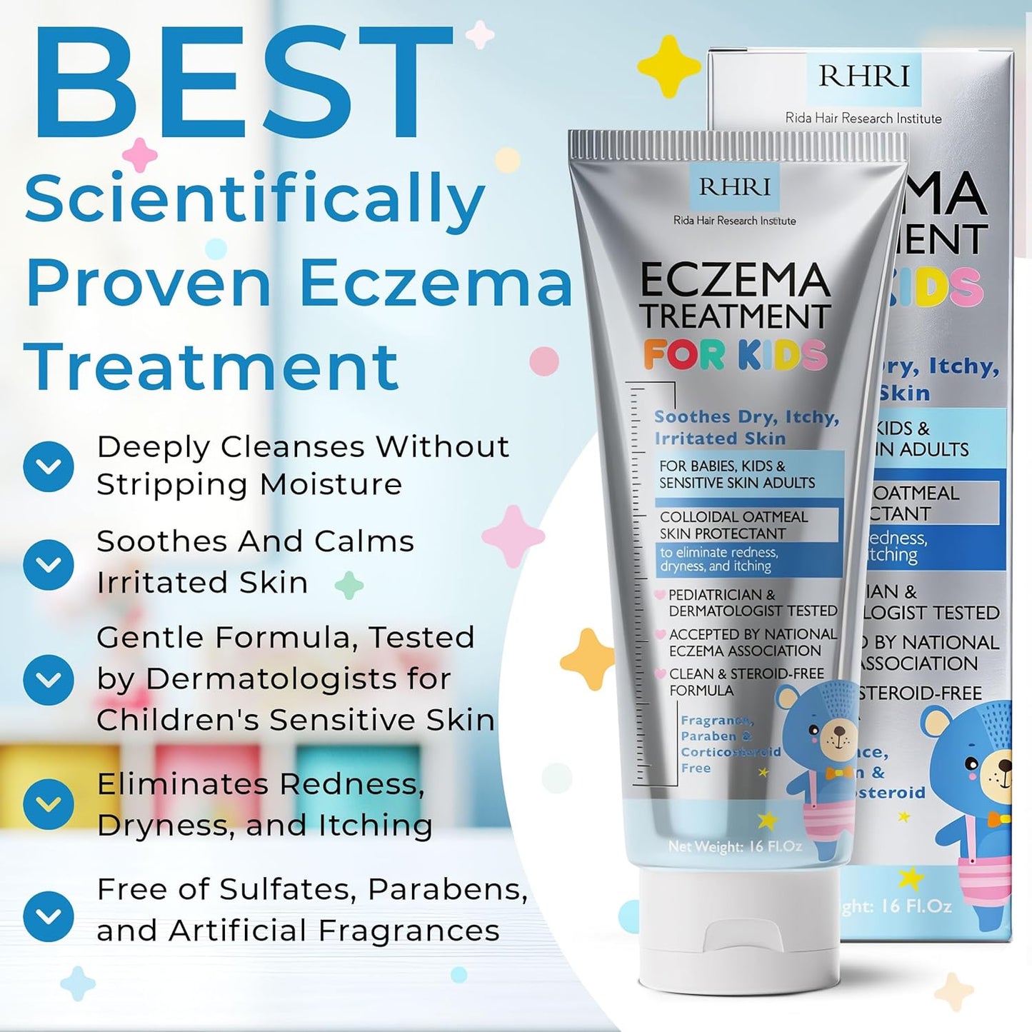 Crema para eccema para niños | Crema para eccema con avena coloidal | Cuidado de la piel de los niños para piel seca, picazón, roja e irritada con hidratación calmante | Hidratante para piel sensible