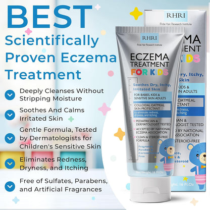 Crema para eccema para niños | Crema para eccema con avena coloidal | Cuidado de la piel de los niños para piel seca, picazón, roja e irritada con hidratación calmante | Hidratante para piel sensible