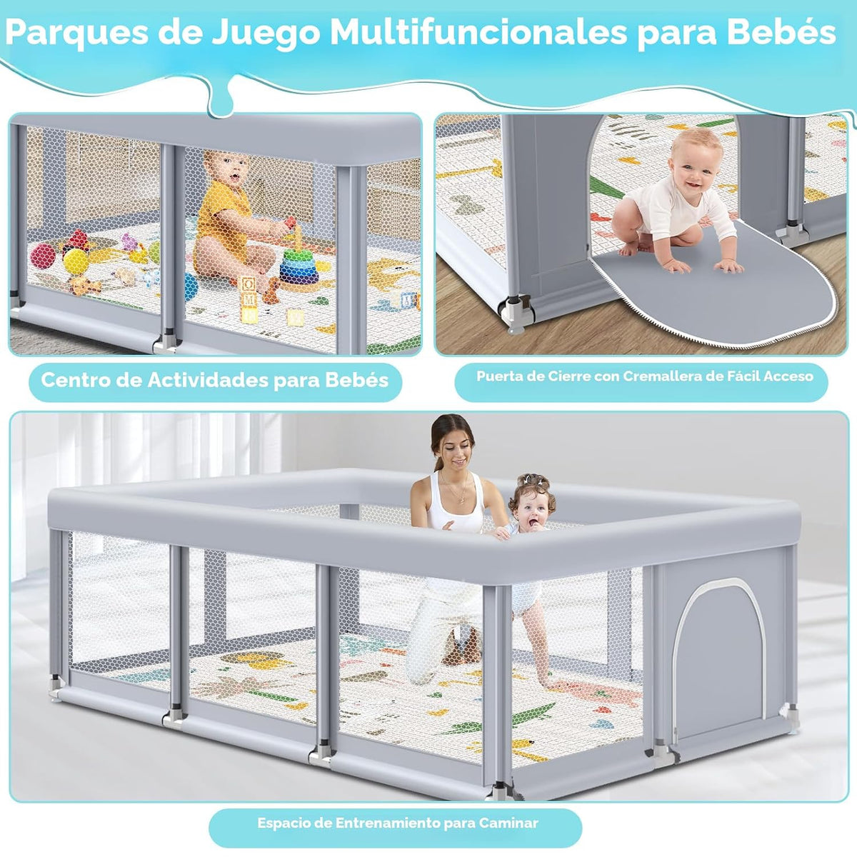 Fshibila Corralito grande de 74 x 50 pulgadas, corralito para bebés...