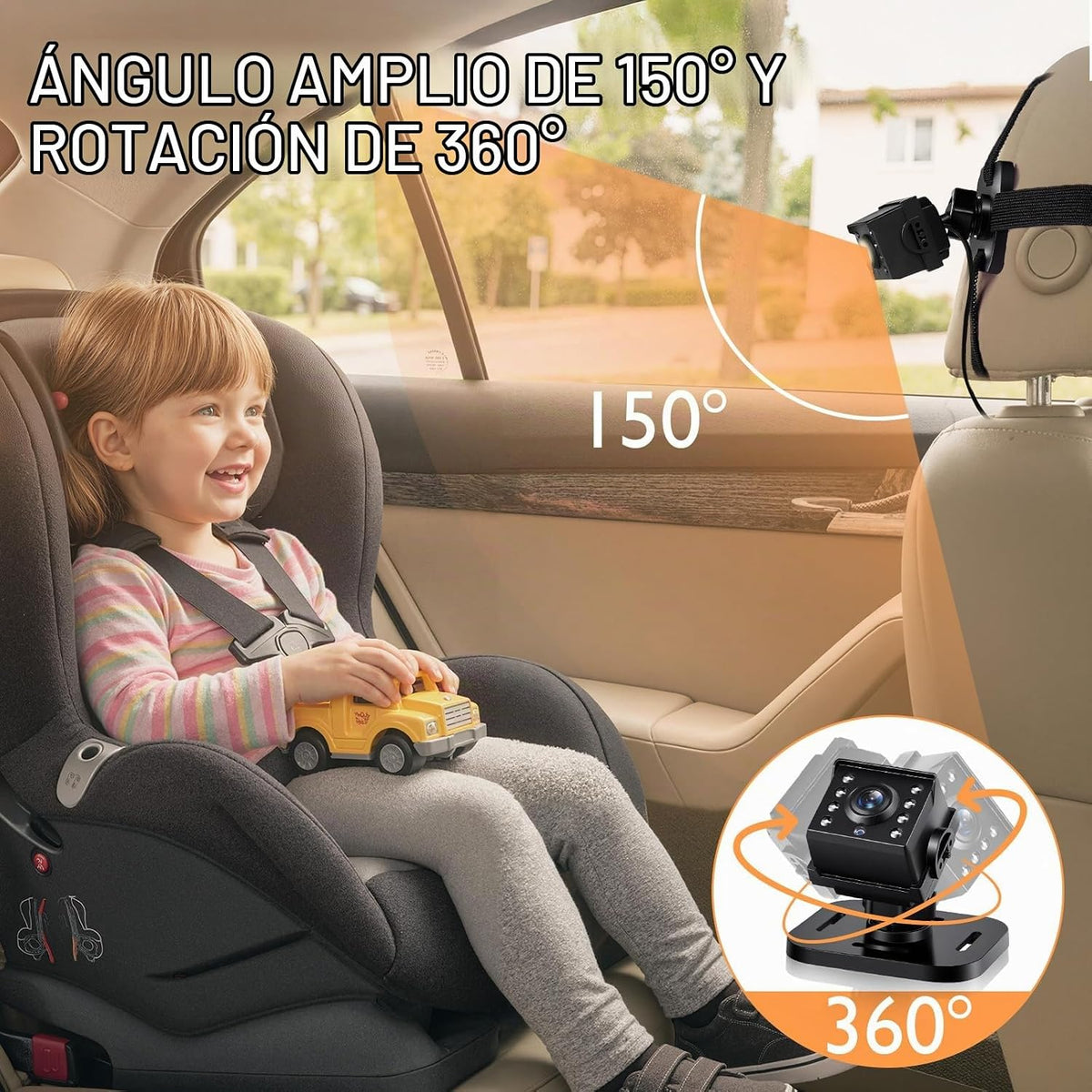Zacro Cámara de espejo de coche para bebé 1080P para asiento traser...