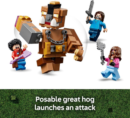 LEGO Minecraft Woodland Mansion Arena de Combate – Juguete de construcción para niños a partir de 10 años – Incluye figuras de Steve, Garrett y Henry Minecraft, además de un jinete de pollo y más
