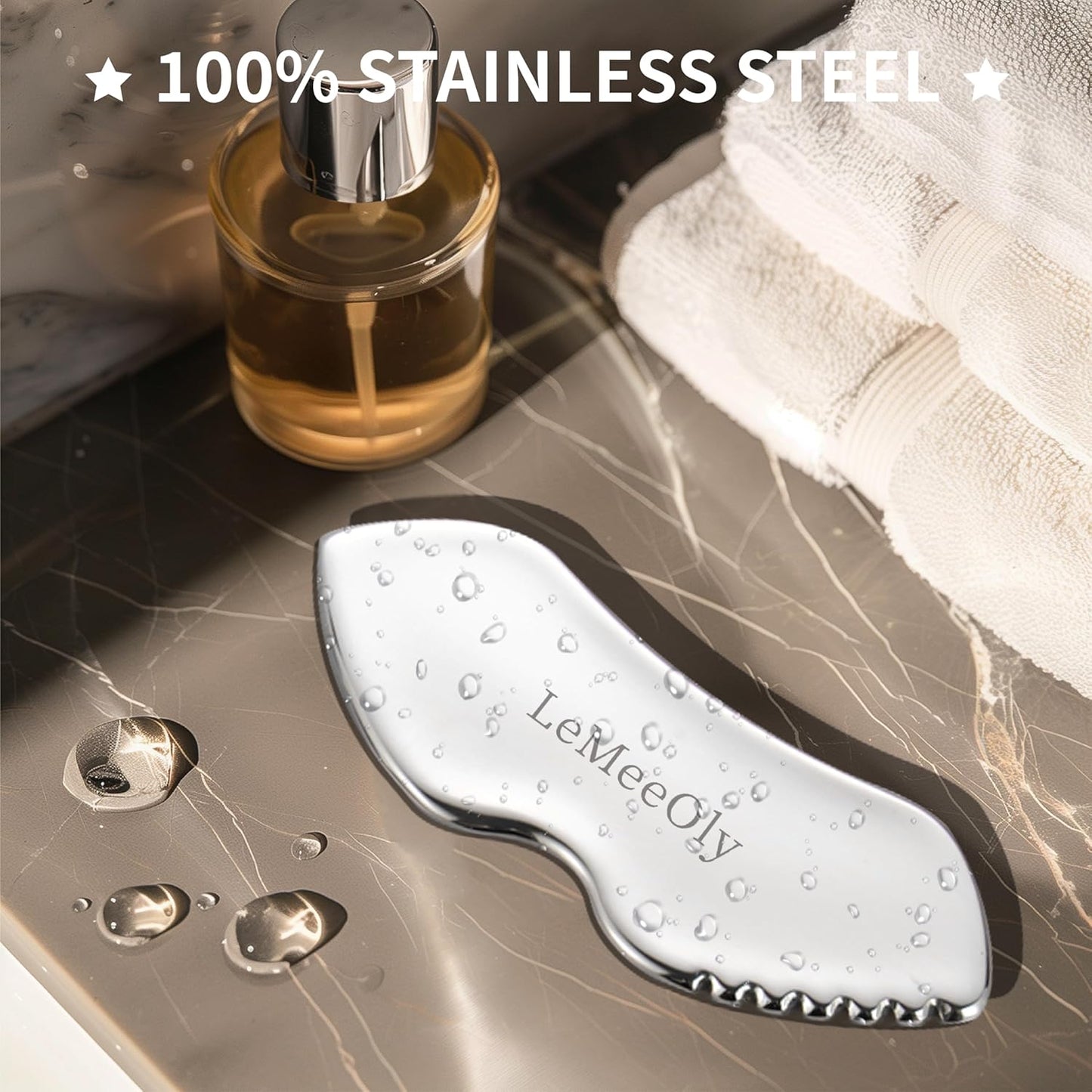 LeMeeOly Herramientas Gua Sha Faciales de Acero Inoxidable y Esponj...