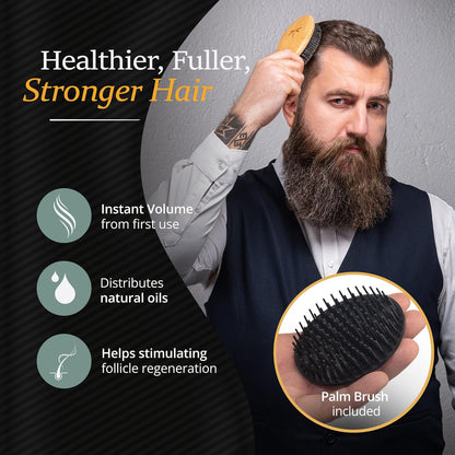 Belula Juego de cepillo de pelo 100% de cerdas de jabalí para hombres. Cepillo suave para cabello fino, normal y corto. Cepillo de cerdas de jabalí y peine de madera para hombres. Incluye 2 cepillos de palma y bolsa de viaje incluidos.