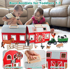 Juguetes de madera de granero, juego de granero con 12 figuras de juego de animales para más de 3 años, granero de juguete y animales de granja, juego de granero de madera para regalo de cumpleaños de Navidad para niños y niñas
