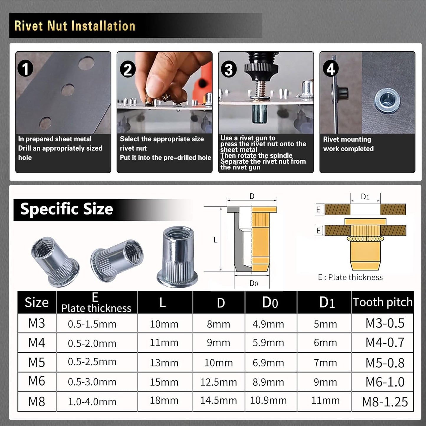 Kit de herramientas de tuerca de remache 540 piezas (M8\/M6\/M5\/M4...