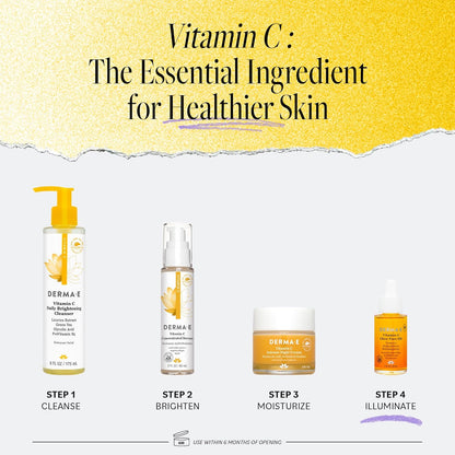 Aceite Facial Derma E Vitamina C Glow, 1 Fl Oz, Nutre, Ilumina y Brilla para una Piel Radiante, Aceite Hidratante de Vitamina C con Cúrcuma, Espino Amarillo y Frambuesa Roja