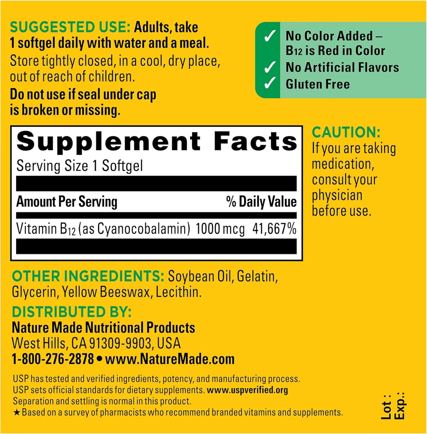 Nature Made Vitamina B12 1000 mcg, suplemento dietético para apoyo...