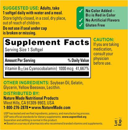 Nature Made Vitamina B12 1000 mcg, suplemento dietético para apoyo...