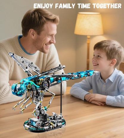 Bloques de construcción mecánicos de libélula para adultos, compatibles con Lego, modelo de mundo animal de insectos con luz y soporte de exhibición, juguetes educativos STEM para